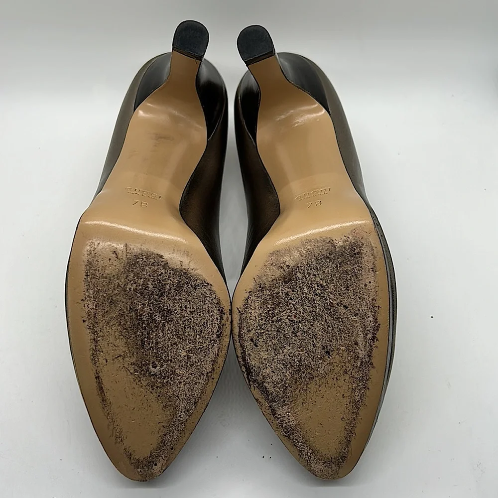 Gucci Authentic Gorgeous Metallic Nappa Silk Block Heel Shoes **Size 7** - Picture 8 of 11